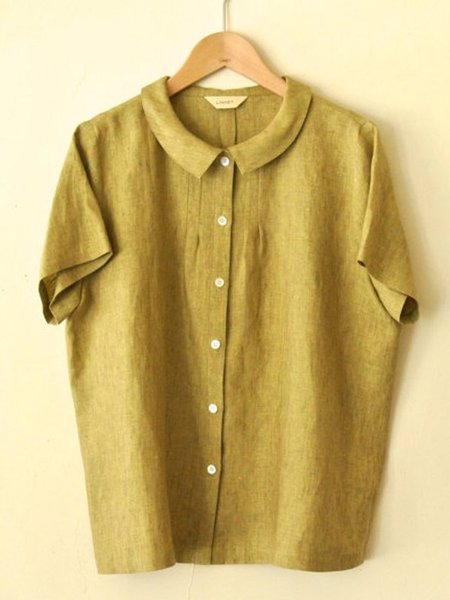 

Casual Short Sleeve Round Neck Plus Size Tops for Women, Khaki, Blouses & Shirts
