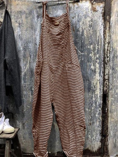 

Casuale a Righe senza maniche tuta, Cachi, Jumpsuits