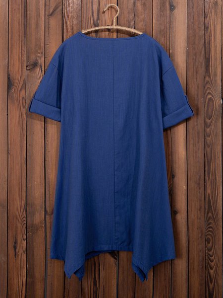 

Zolucky Crew Neck Casual Solid Cotton Blouses & Shirts, Deep blue, Blouses & Shirts