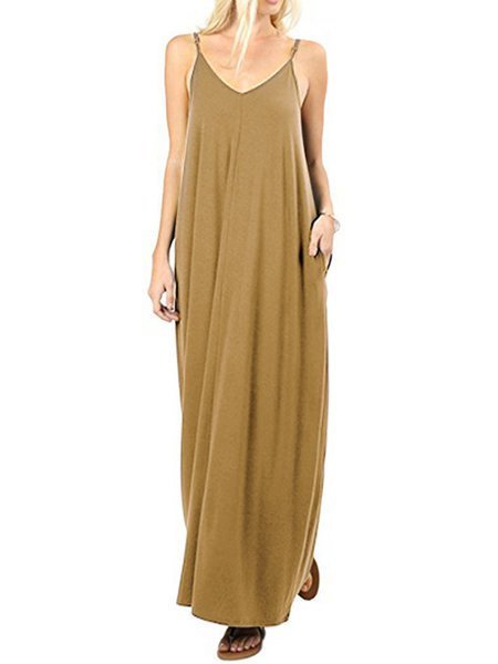 

Women Daily Spaghetti Elegant Paneled Summer Dress, Khaki, Party Dress