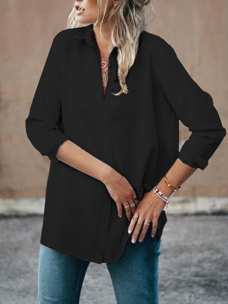 

Camicie & Top Solido con Manica Lunga Colletto della Camicia, Nero, Blouses & Shirts