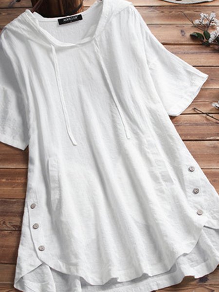 

Short Sleeve Plain V Neck Casual Summer T-Shirts, White, Tops