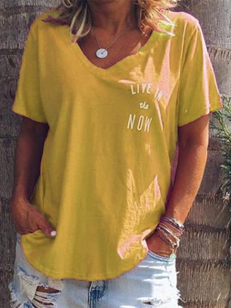 

Casual Short Sleeve V Neck Shirts, Yellow, T-Shirts