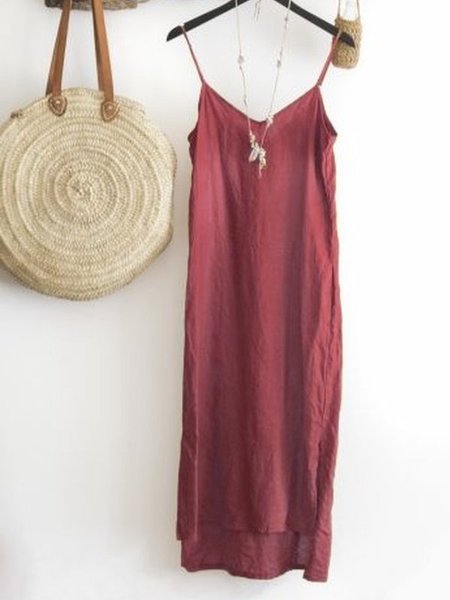 

Gonna Solido Casuale Spaghetti-Strap, Vino rosso, Dresses
