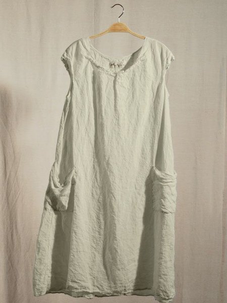 

Women Linen Sleeveless Shift Pockets Dresses, Khaki, Tops