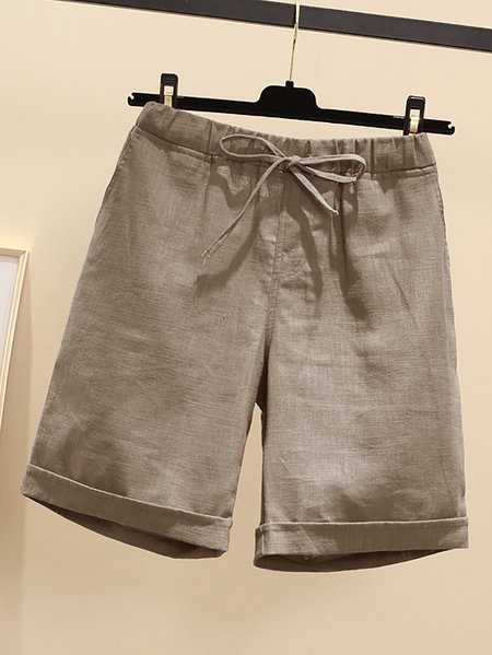 

Elastic Waist Mid Length Plus Size Shorts Shorts, Khaki, Shorts