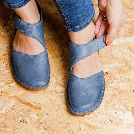 

JFN Vintage Flat Heel Magic Tape Loafers, Blue, Flats