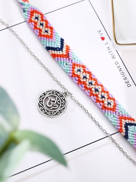 

2 Pieces Braided Anklet Bohemian Openwork Yoga Chains, As picture, Anklets