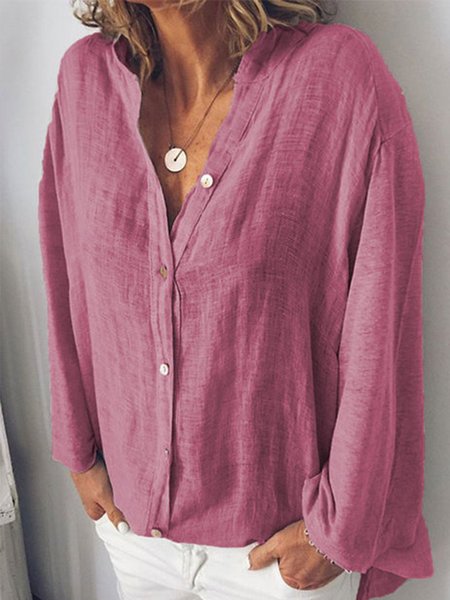 

zolucky Sweet Solid Buttoned Long Sleeve Shirts & Tops, Rose, Tops