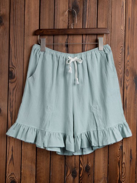 

Donna Pieghe Allacciare Elastico Cintura Pantaloncini Striscia Lino pantaloncini sportivi, Lago blu, Shorts