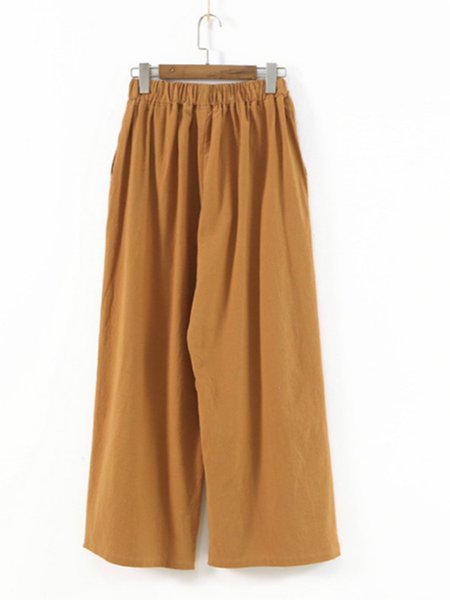 

Linen Solid Pockets Casual Wide-Leg Pants, Yellow, Pants