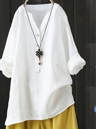 

Zolucky White Summer Linen V Neck Cotton Casual Shirts, Blouses & Shirts