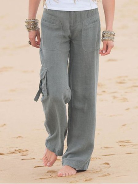 Pantaloni da Donne Cottone Casuale con Tasche, Grigio, Pants
