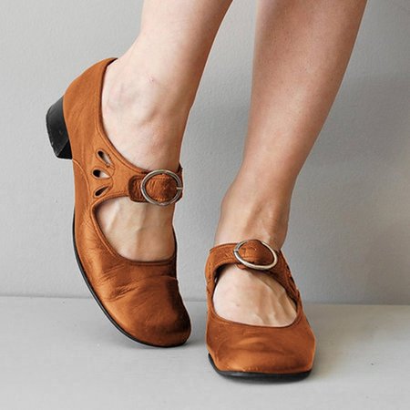 

Mary Janes Summer Low Heel Vintage Women Shoes, Brown, Flats & Loafers