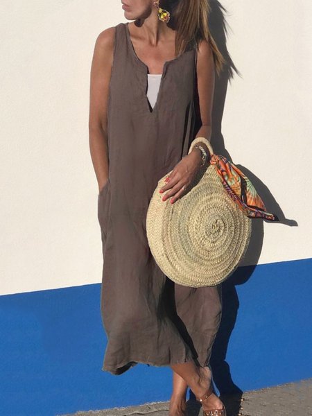 Gonna Verde Militare Vacanza Tasche Solido, Marrone, Casual Dresses