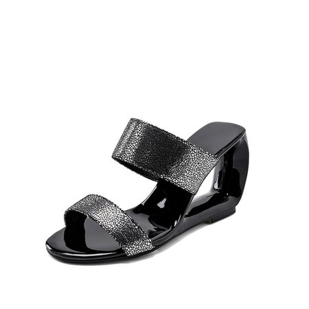 

Strange Wedge Heel Open Toe Casual Slipper, Silver, Slippers