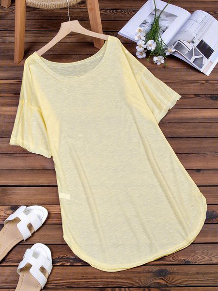 

Solid Short Sleeve Dress, Chalky yellow, Midi Dresses