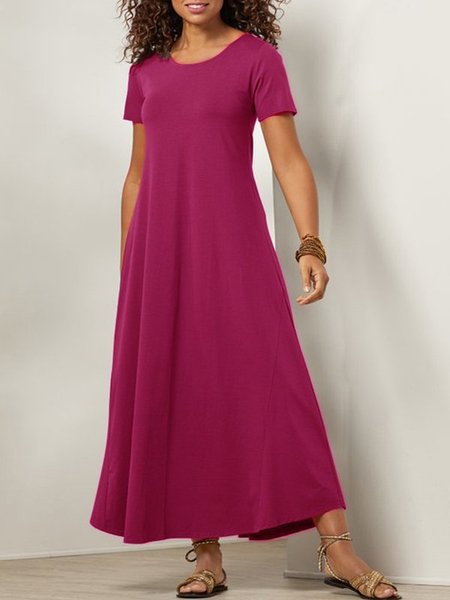 

Casual Short Sleeve Round Neck Plus Size Maxi Dress, Rose, Dresses