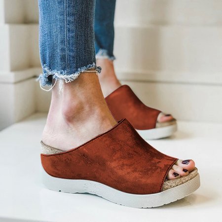 

Wedge Sandals Peep Toe Slides Comfy Summer Shoes for Women, Brown, Auto-Clearance