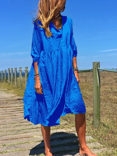 

Women V-neck Elegant Casual Midi Dress, Blue, Maxi Dresses