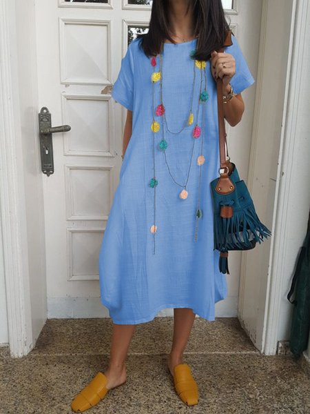 

Gonna Lunga a Girocollo Donne Casuale, Blu, Casual Dresses