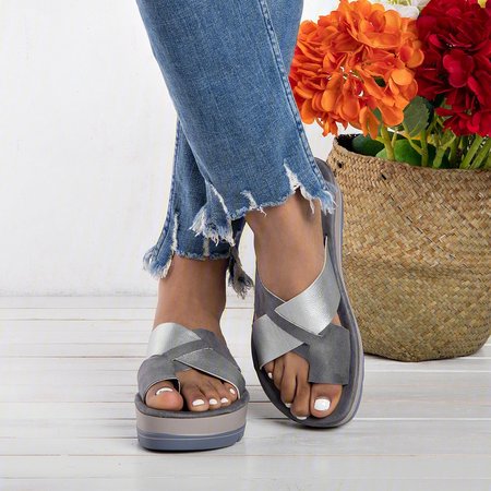 

Women Vintage Sandal Shoes, Silver gray, Sandals