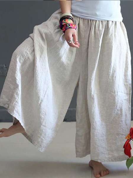 

Women‘s Pants Cotton Linen Casual Wide Leg Pants Loose Plain, Beige, Pants