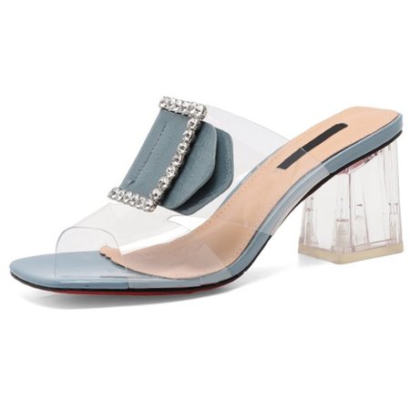 

Summer Pvc Open Toe Middle Heel Daily Slipper, Light blue, Slippers