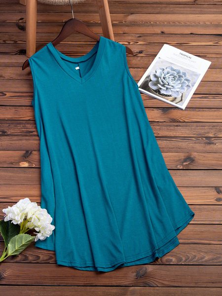 

7 colori / più Taglia Estate Casuale Scollo a V senza maniche T-shirt Gonna Con Tasche, Blu reale, Casual Dresses