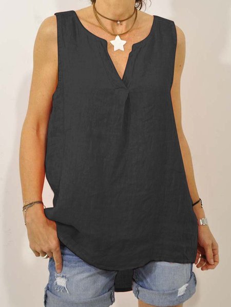 

Top Taglia Grande Casuale senza Maniche con Scollo a V Solido, Nero, Tank Top