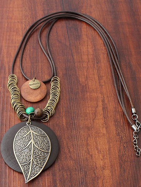 

Brown Vintage Metal Leaf Sweater Necklace, Necklaces