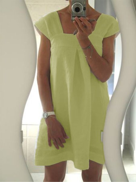 

Bianco Maniche Corte Dritto Solido Abito, Giallo, Linen & Cotton Dresses