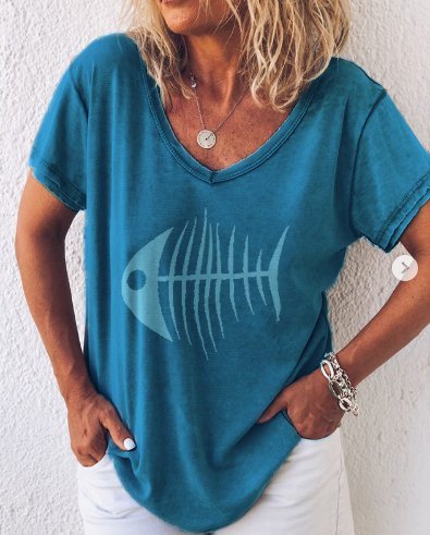 

Camicetta & Top a Girocollo Casuale Misto Cotone, Blu, T-Shirts