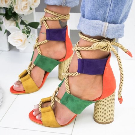 

Sandali Casuale Scamosciato con Tacco Alto Allacciare, Arancia, Sandals