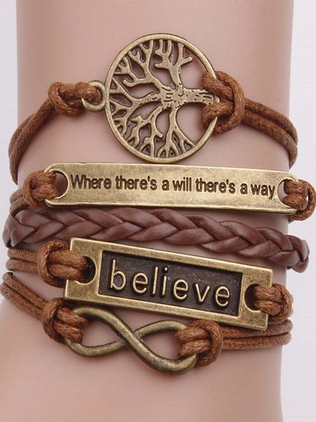

Life Tree Vintage Alloy Leather Rope Multi-layer Bracelet, As picture, Bracelets
