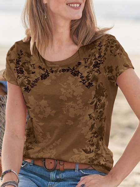 

Floral Short Sleeve Printed Shirt, Coffee, Tees & T-shirts