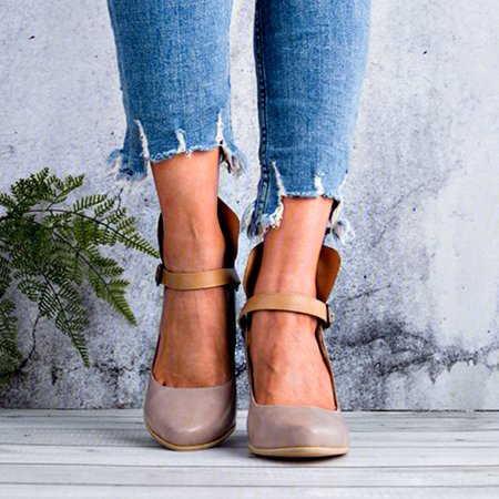 

Scarpe da Donne Casuale Vintage con Chunky Tacco Sandali Fibbia, Taupe, Sandals