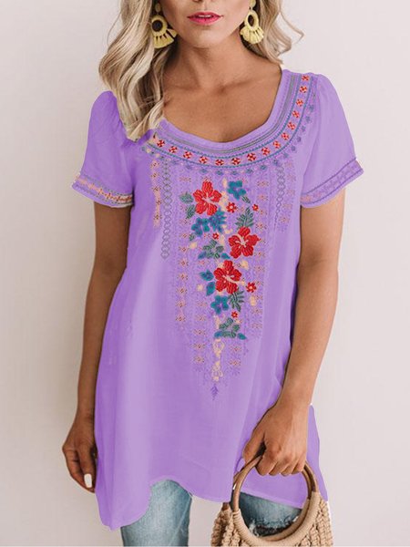 

Maglietta Casuale Stampato a Girocollo, Viola, T-Shirts