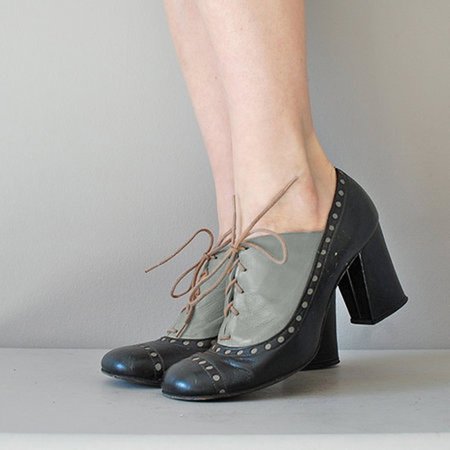 

Womens New Oxfords Vintage Chunky Heel Lace Up Shoes, Black-grey, Auto-Clearance