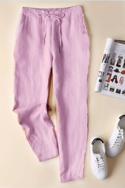 Buy Zolucky Casual Pockets Plain All Season Drawstring Plus Size Pants, Purple