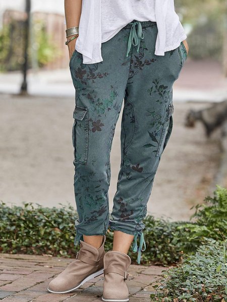 Pantaloni Verde Militare Ricamato Dolce, Blu, Pants