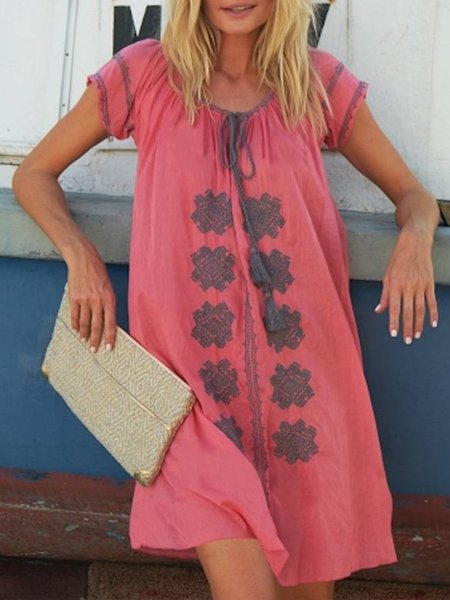 

V Neck Women Summer Weaving Dress Holiday Boho Weaving Dress, Red, Summer Dresses