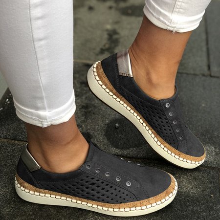 

Women Casual Summer Slip On Hollow-Out Sneakers, Black, Sneakers