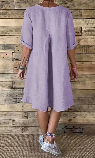 

taglia grande Scollo a V Donna A-line Casuale Midi Gonna, Viola chiaro, Casual Dresses