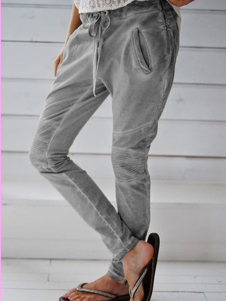 

Khaki Linen Casual Pockets Patchwork Pants, Gray, Pants