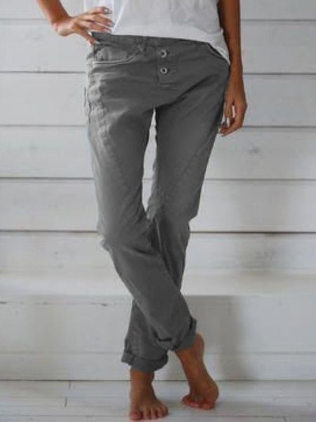 

zolucky Cotton-Blend Pockets Pants, Gray, Pants