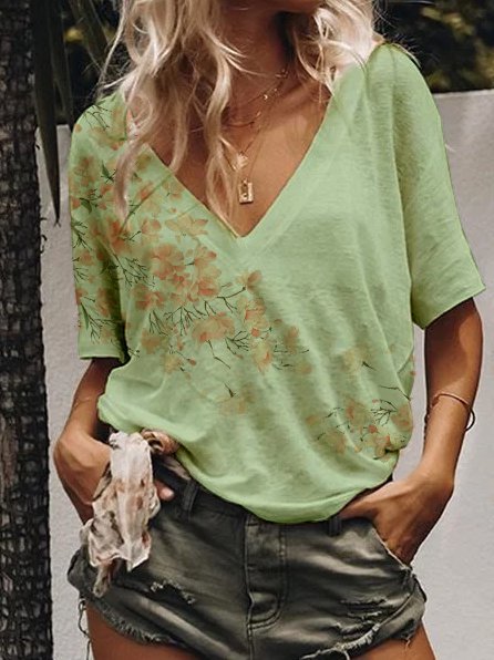 

Scollo a V Casuale Maniche Corte Camicie & Top, Verde, T-Shirts