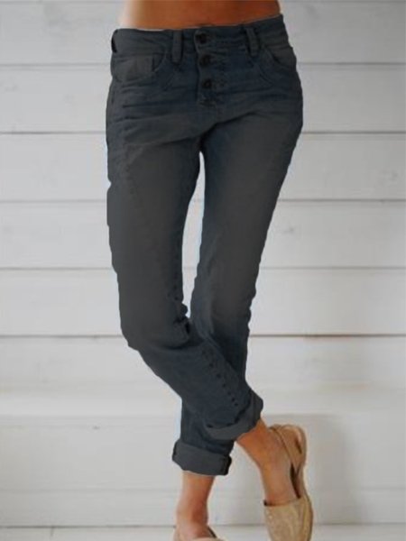 

Women Pockets Cotton-Blend Plus Size Jeans, Black, Summer Clearance