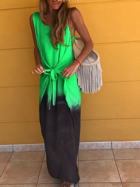 

Cotton Sleeveless Casual Dress, Green, Dresses