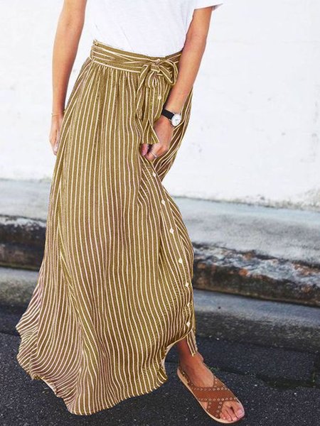 Casual Striped Skirt, Yellow, Skirts